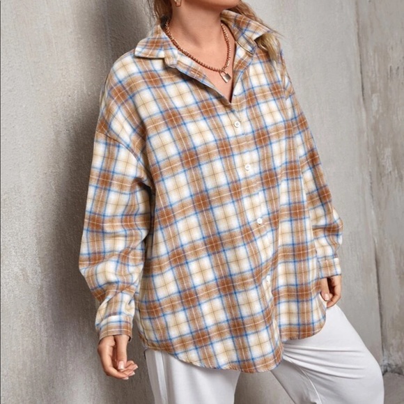 Tops - Women’s Tartan Plaid Tunic Shirt Button Up Plus